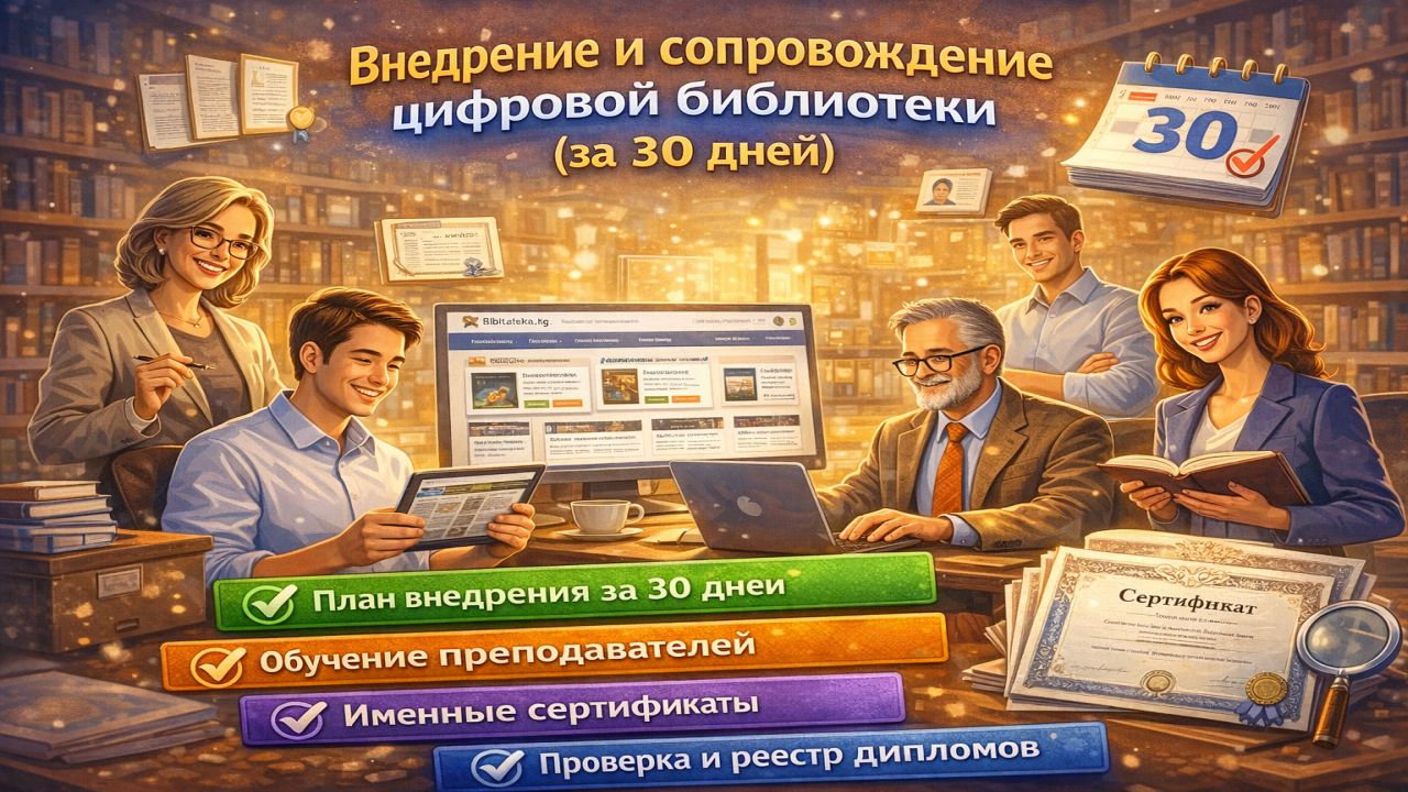 Внедрение и сопровождение цифровой библиотеки (за 30 дней)